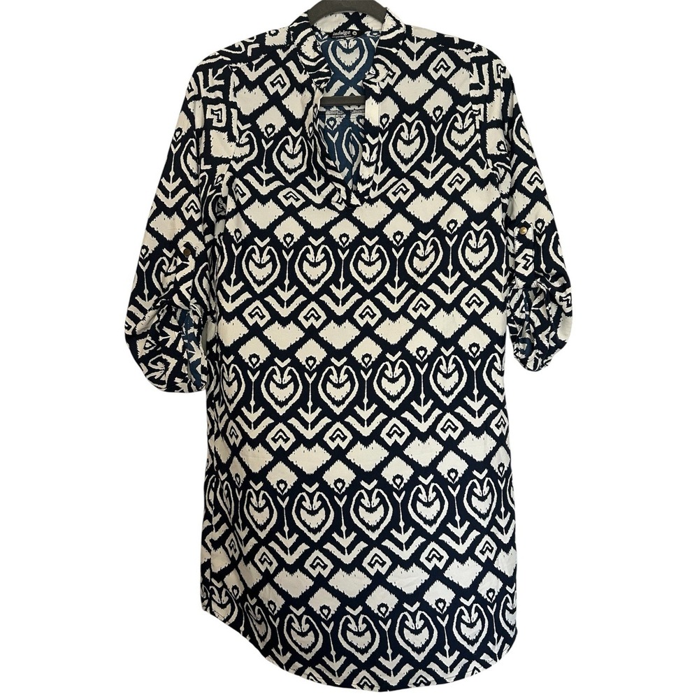 GoGo‎ Apparel Indulge Women's Size Med Navy White Aztec Print Lightweight Dress